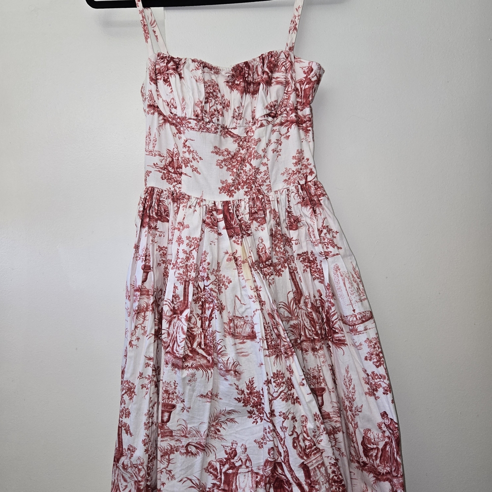 Elegant Pink Toile Print Dress